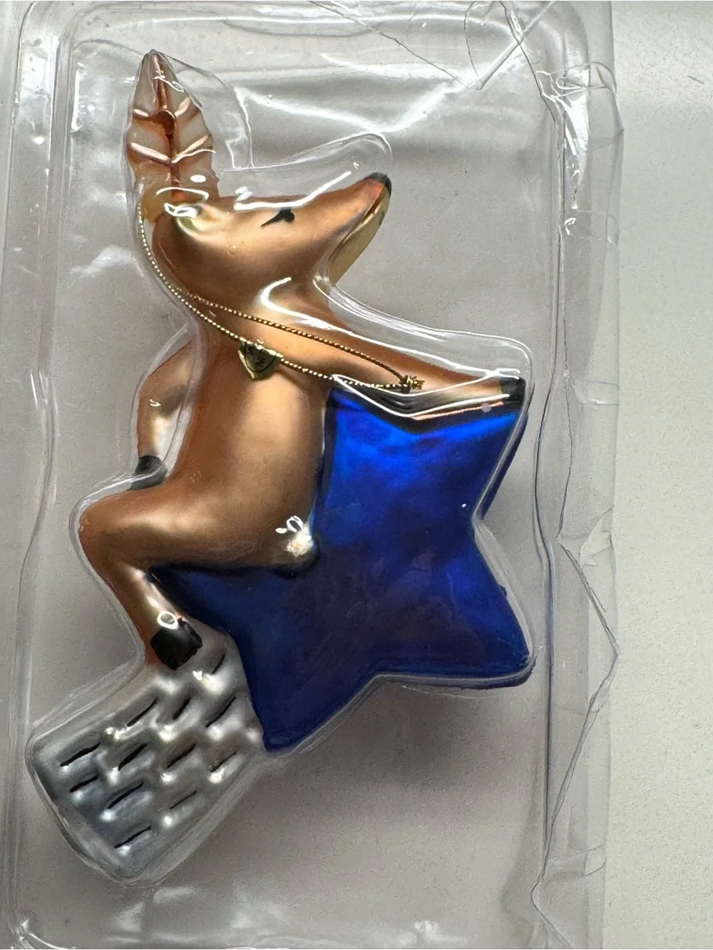 Vintage Pottery Barn COMET Reindeer Blown Glass Ornament Retired NIB